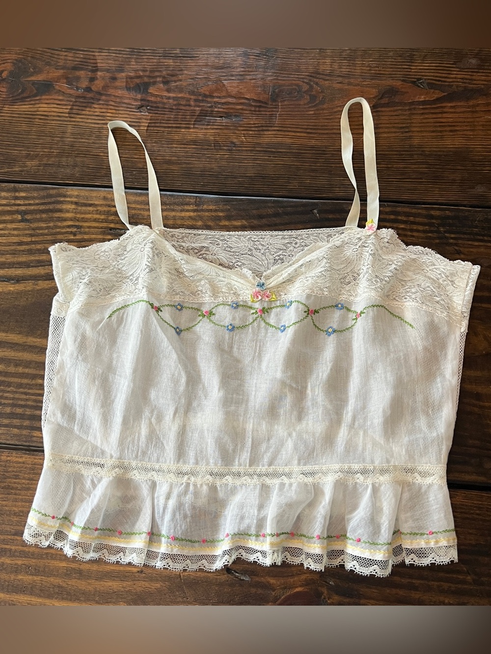 Vintage lace delicate netting floral sleeveless camisole sheer tank top shirt XS
